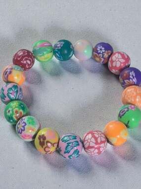Handmade Millefiori Floral Polymer Clay Beaded Stretch Bracelet